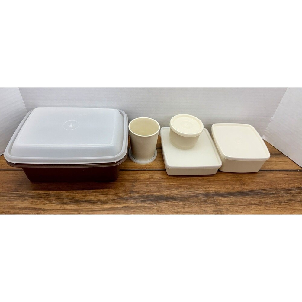 Tupperware Pak-N-Carry Vintage Lunch Box Set Brown 1970’s